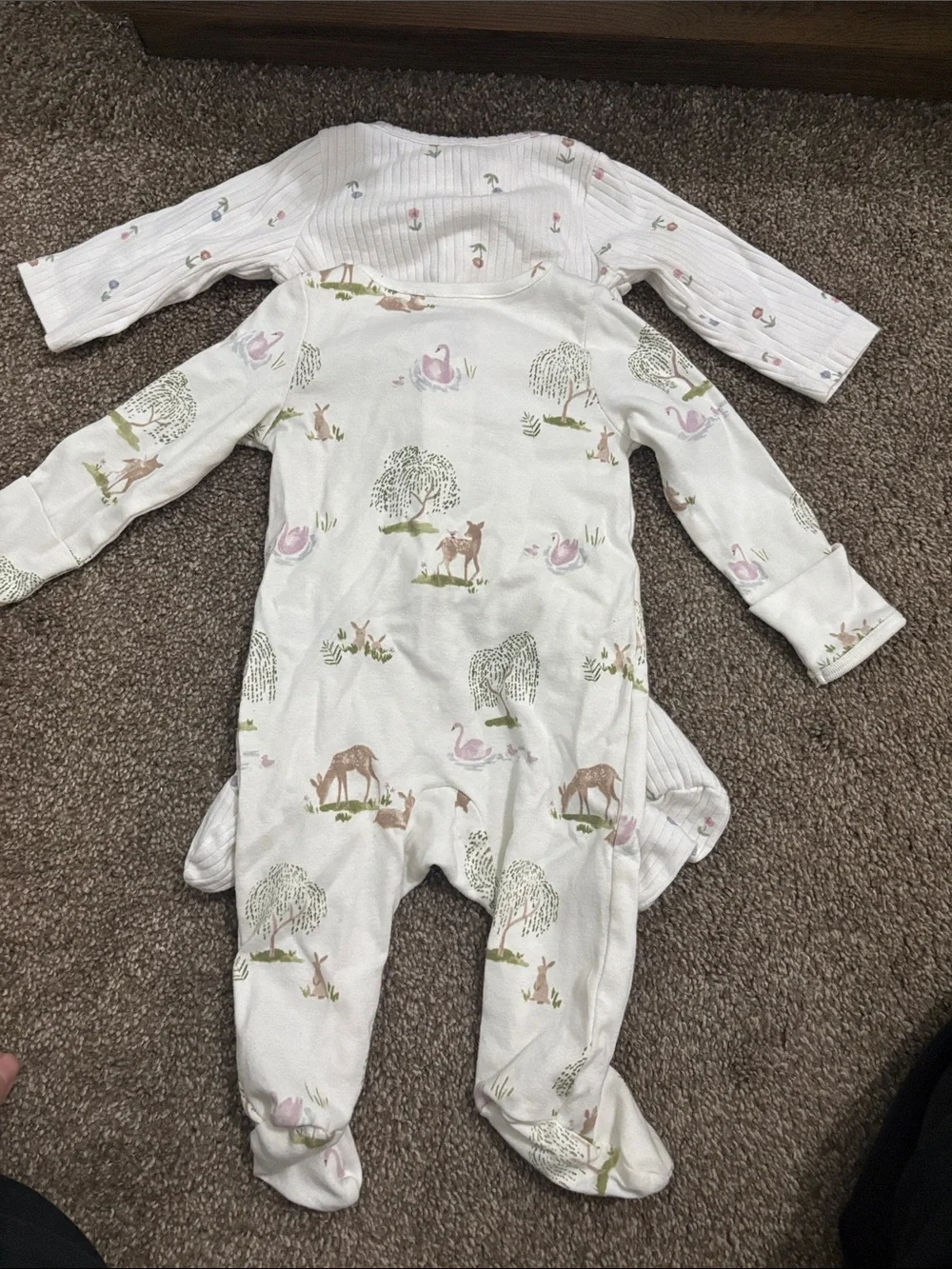 Carter's White Woodland Animal Zip Footed Sleepers - Set of 2